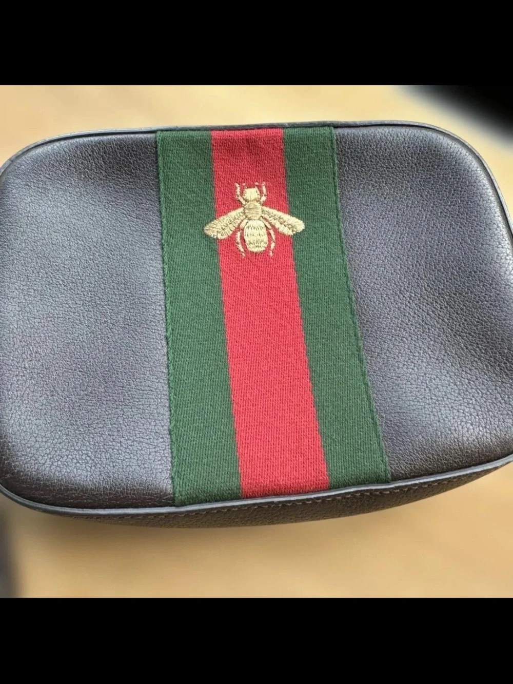 Gucci Brown Leather Interior Tag with Cream Canvas